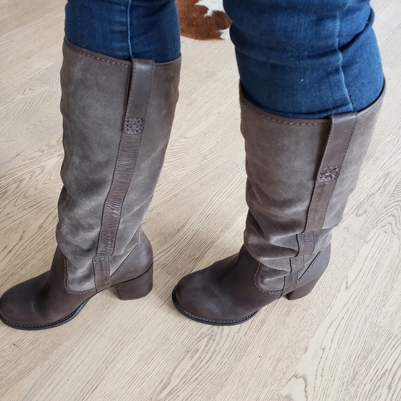 Chunky heel leather and suede slouchy boots - sz 5.5 - Picture 9 of 9